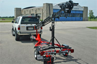 Our camera jib tows behind a vehicle for easy setup and positioning.